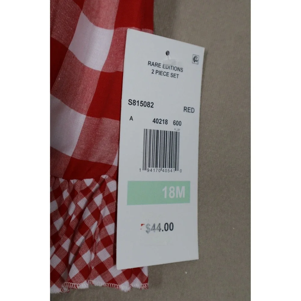 Rare Editions Baby‎ Girls Gingham Top and Ruffle Shorts, 2 Piece Set - Red